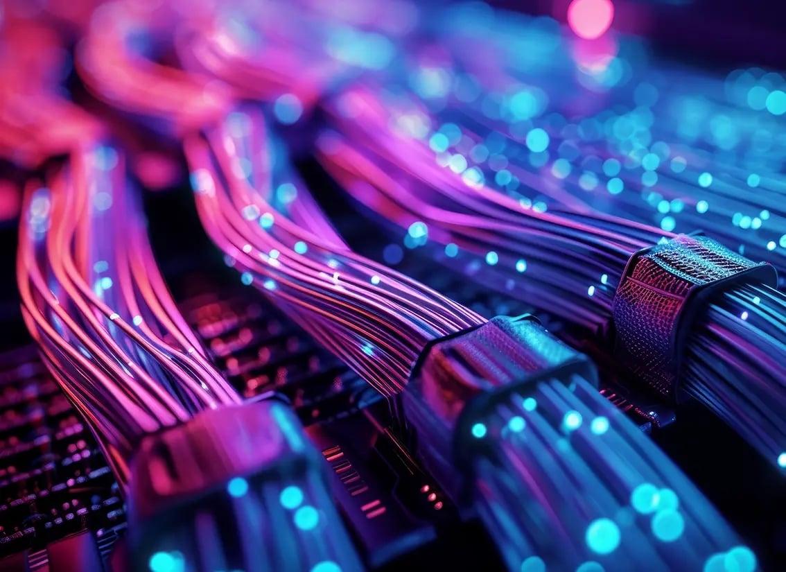 Fiber optic cables perfectly cable managed and organized well.